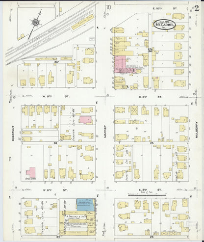 Sanborn Fire Insurance Map from Mount Carmel, Wabash County, Illinois (1910), Sheet #0002 - Complete Map Set gallery image, historic Sanborn map, vintage wall art, Illinois Illinois