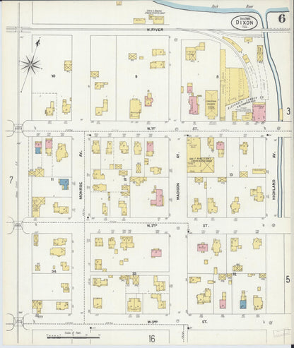 Sanborn Fire Insurance Map from Dixon, Lee County, Illinois (1902), Sheet #0006 - Historic Sanborn Fire Insurance Map Print, vintage old map wall art, antique decor, genealogy gift, Illinois Illinois map