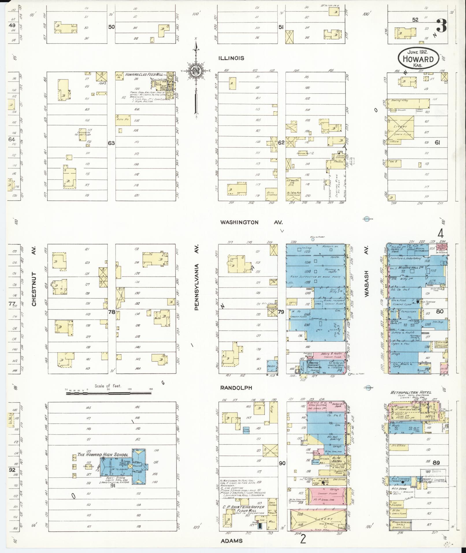 Sanborn Fire Insurance Map from Howard, Elk County, Kansas (1912), Sheet #0003 - Complete Map Set gallery image, historic Sanborn map, vintage wall art, Kansas Kansas