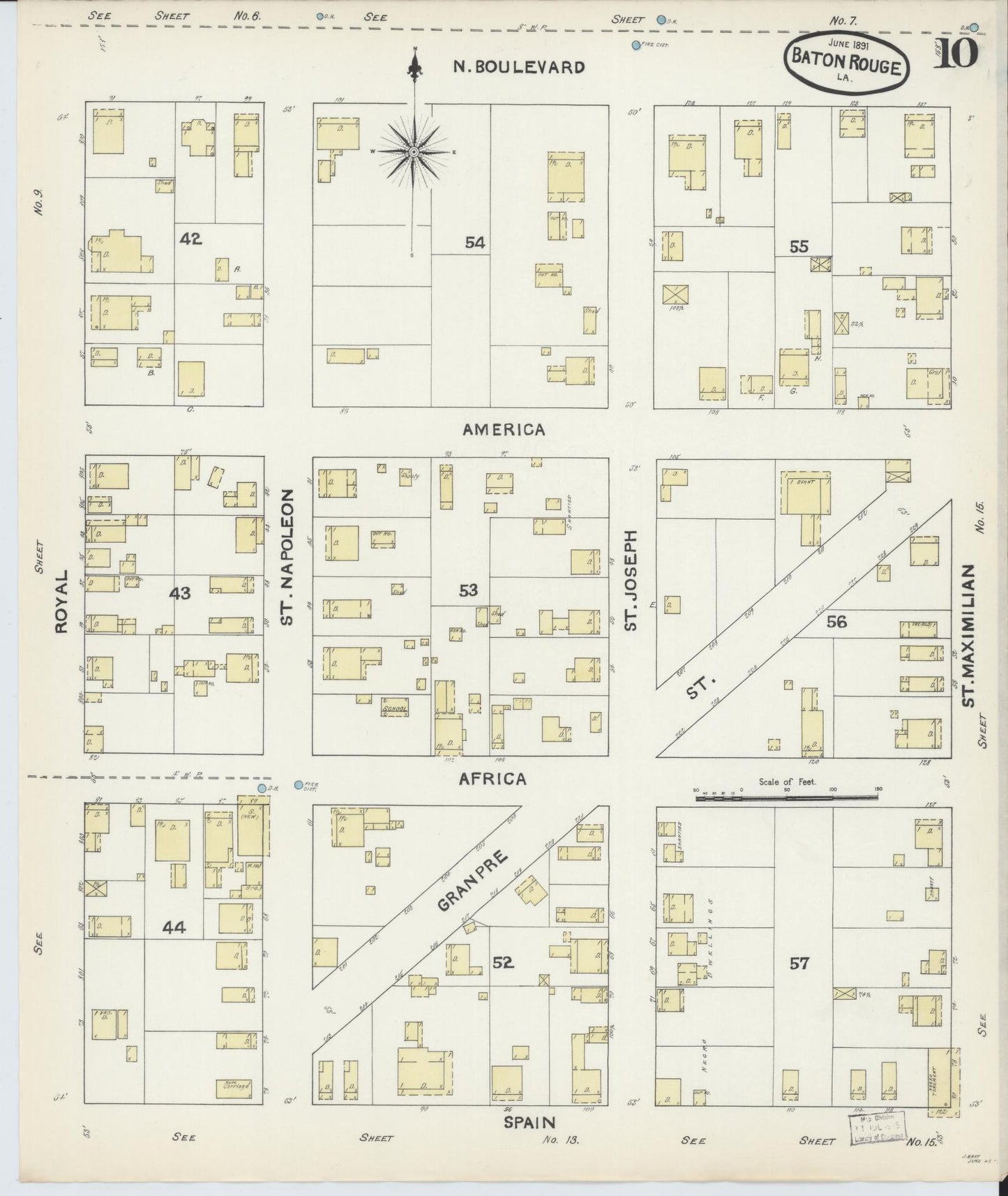 Sanborn Fire Insurance Map from Baton Rouge, East Baton Rouge Parish, Louisiana (1891), Sheet #0010 - Complete Map Set gallery image, historic Sanborn map, vintage wall art, Louisiana Louisiana