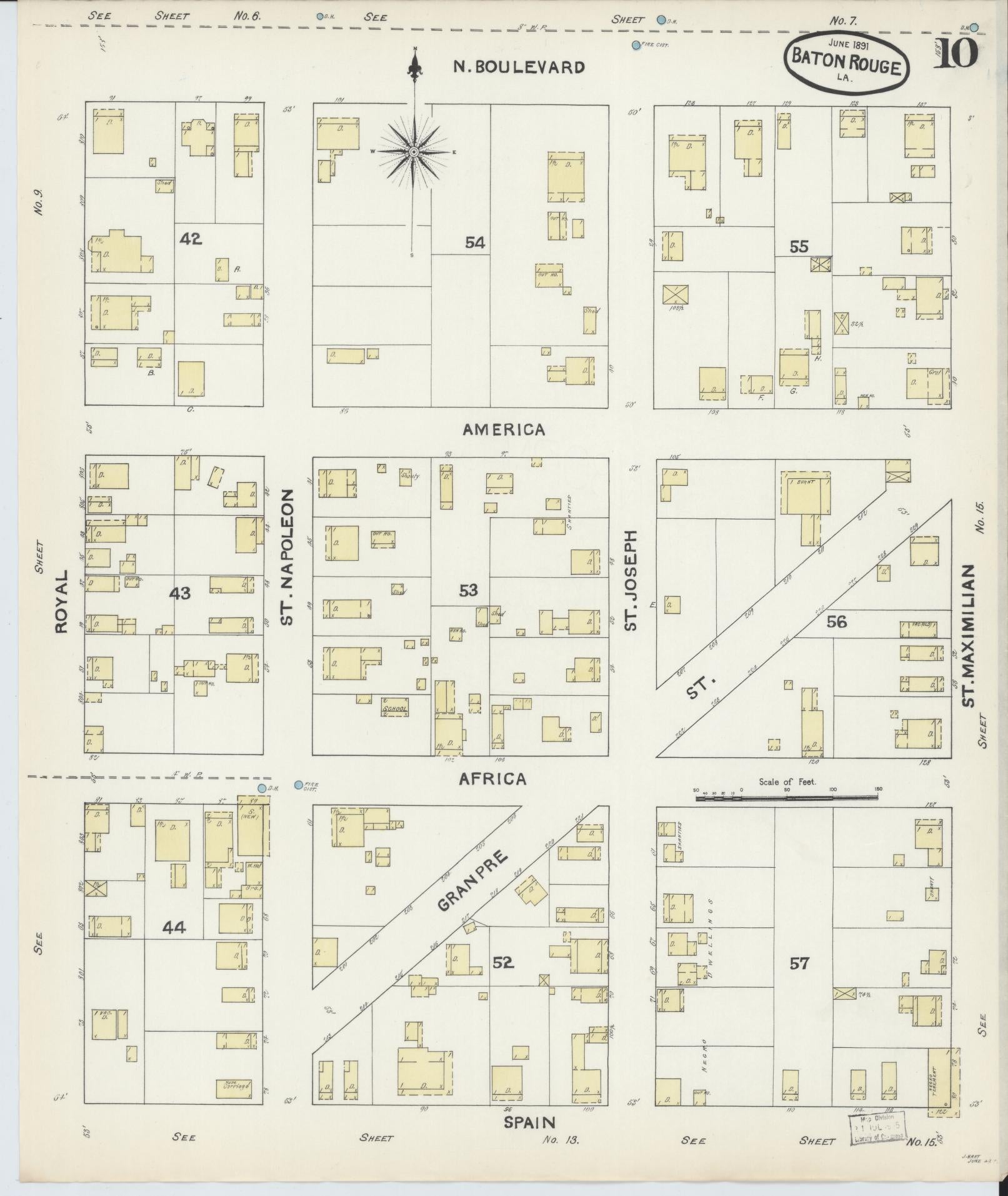 Sanborn Fire Insurance Map from Baton Rouge, East Baton Rouge Parish, Louisiana (1891), Sheet #0010 - Complete Map Set gallery image, historic Sanborn map, vintage wall art, Louisiana Louisiana