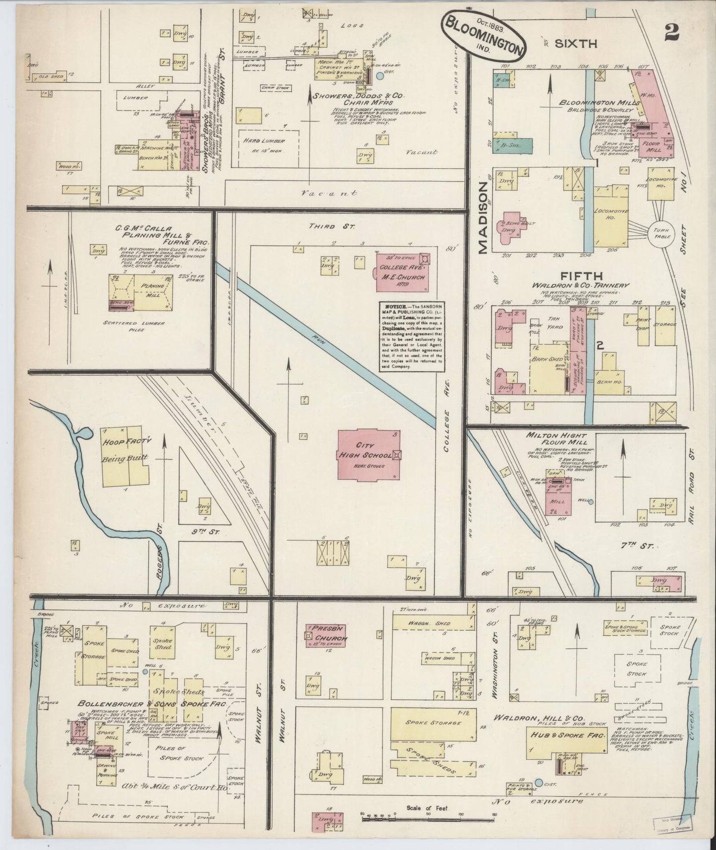 Sanborn Fire Insurance Map from Bloomington, Monroe County, Indiana (1883), Sheet #0002 - Historic Sanborn Fire Insurance Map Print, vintage old map wall art, antique decor, genealogy gift, Indiana Indiana map