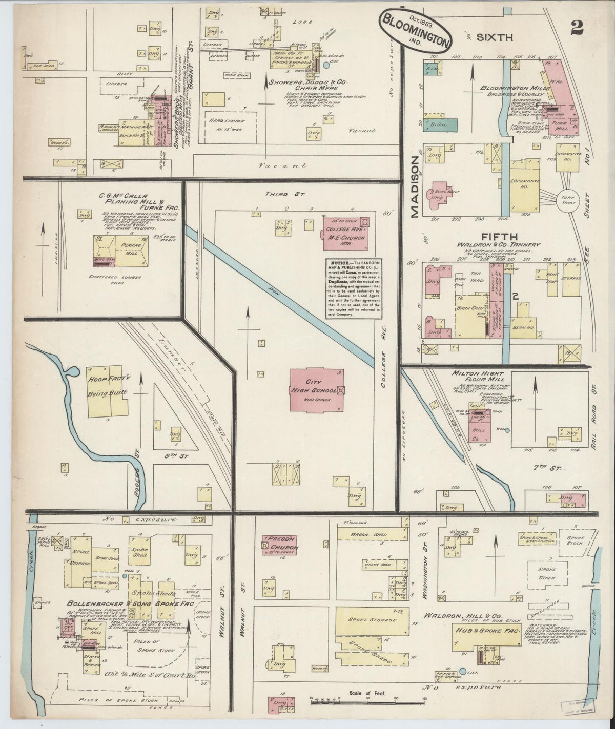 Sanborn Fire Insurance Map from Bloomington, Monroe County, Indiana (1883), Sheet #0002 - Historic Sanborn Fire Insurance Map Print, vintage old map wall art, antique decor, genealogy gift, Indiana Indiana map