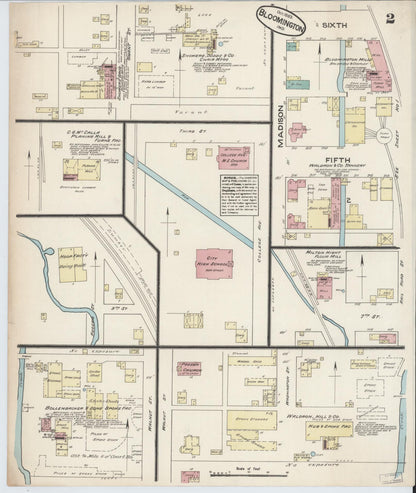Sanborn Fire Insurance Map from Bloomington, Monroe County, Indiana (1883), Sheet #0002 - Historic Sanborn Fire Insurance Map Print, vintage old map wall art, antique decor, genealogy gift, Indiana Indiana map