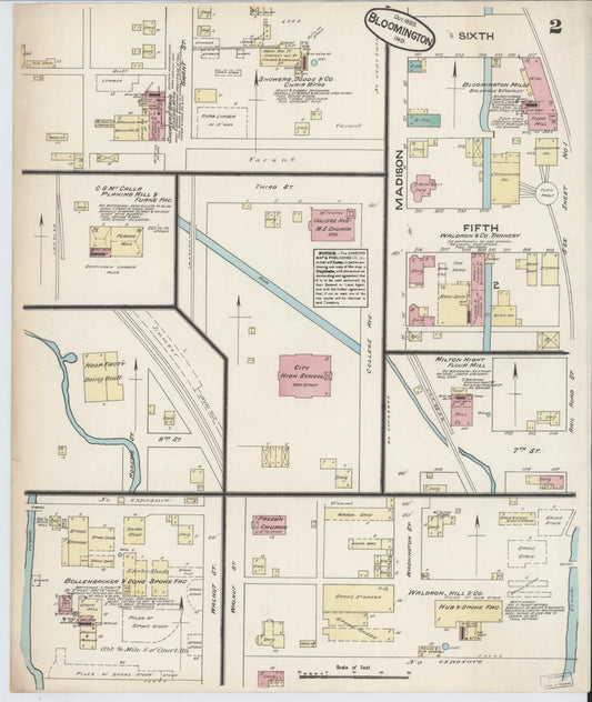 Sanborn Fire Insurance Map from Bloomington, Monroe County, Indiana (1883), Sheet #0002 - Historic Sanborn Fire Insurance Map Print, vintage old map wall art, antique decor, genealogy gift, Indiana Indiana map