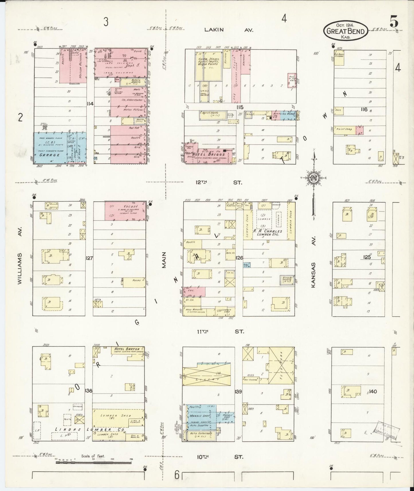 Sanborn Fire Insurance Map from Great Bend, Barton County, Kansas (1914), Sheet #0005 - Historic Sanborn Fire Insurance Map Print, vintage old map wall art, antique decor, genealogy gift, Kansas Kansas map