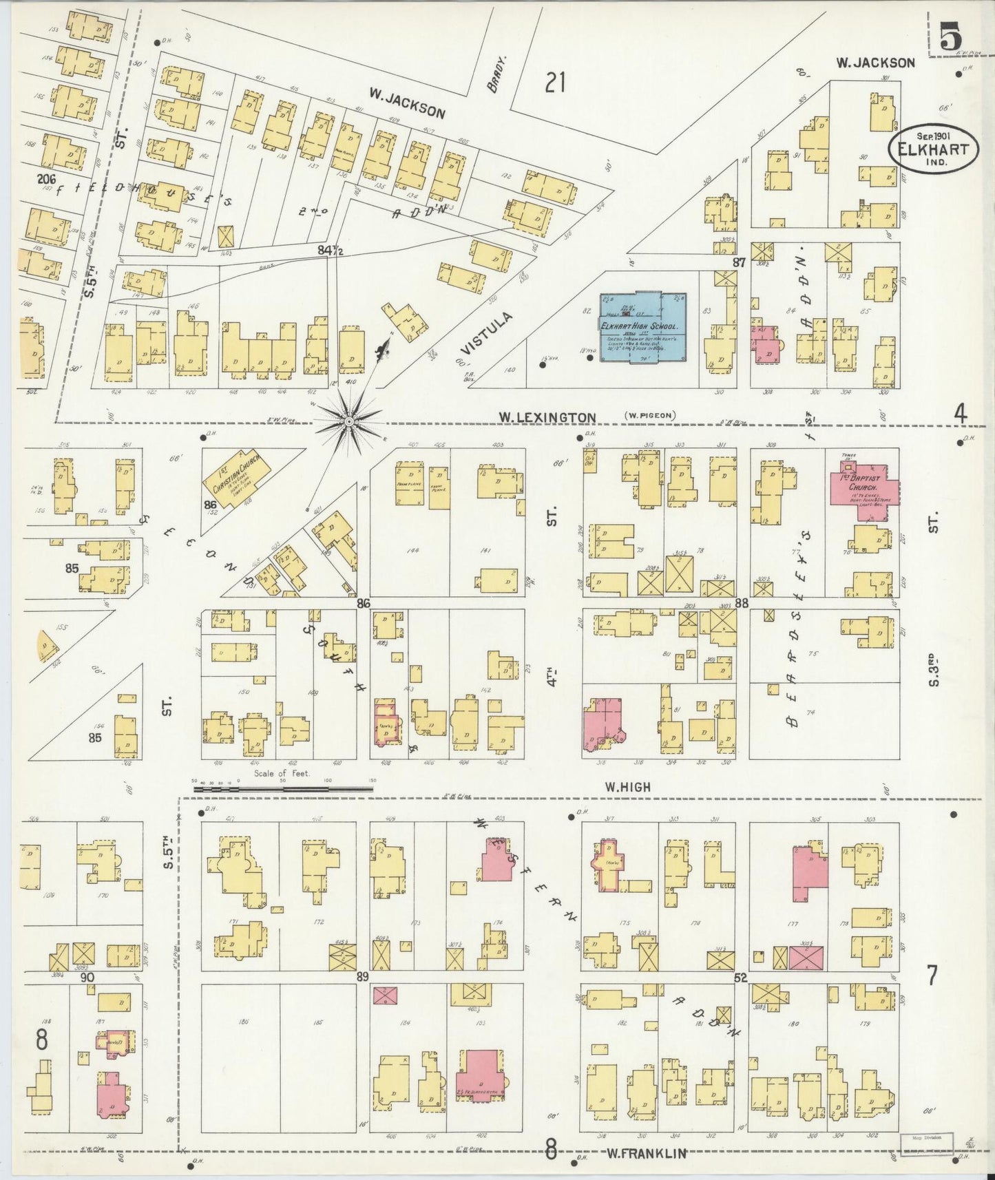 Sanborn Fire Insurance Map from Elkhart, Elkhart County, Indiana (1901), Sheet #0005 - Complete Map Set gallery image, historic Sanborn map, vintage wall art, Indiana Indiana