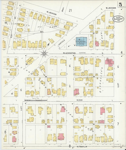 Sanborn Fire Insurance Map from Elkhart, Elkhart County, Indiana (1901), Sheet #0005 - Complete Map Set gallery image, historic Sanborn map, vintage wall art, Indiana Indiana