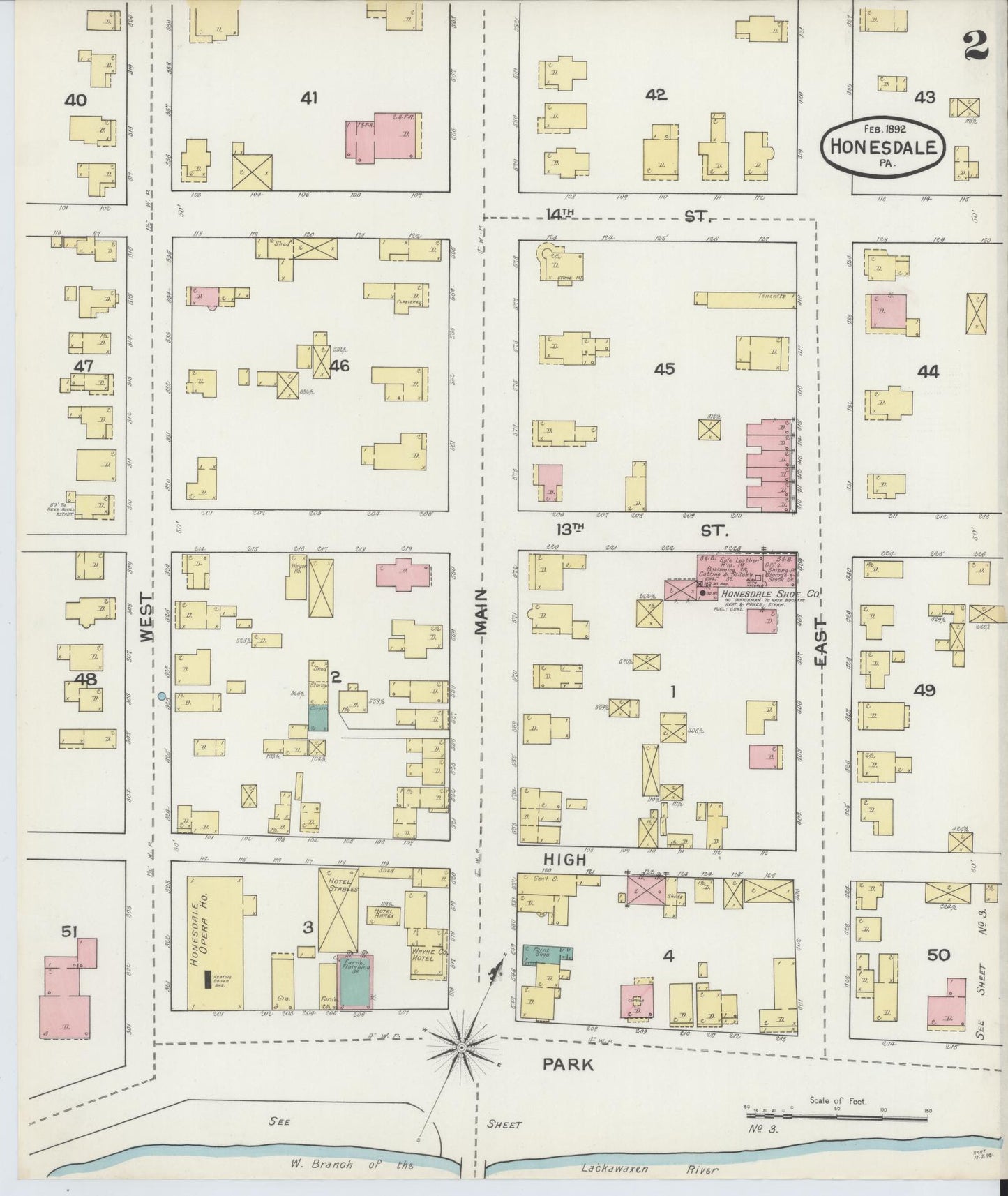 Sanborn Fire Insurance Map from Honesdale, Wayne County, Pennsylvania (1892), Sheet #0002 - Historic Sanborn Fire Insurance Map Print, vintage old map wall art, antique decor, genealogy gift, Pennsylvania Pennsylvania map