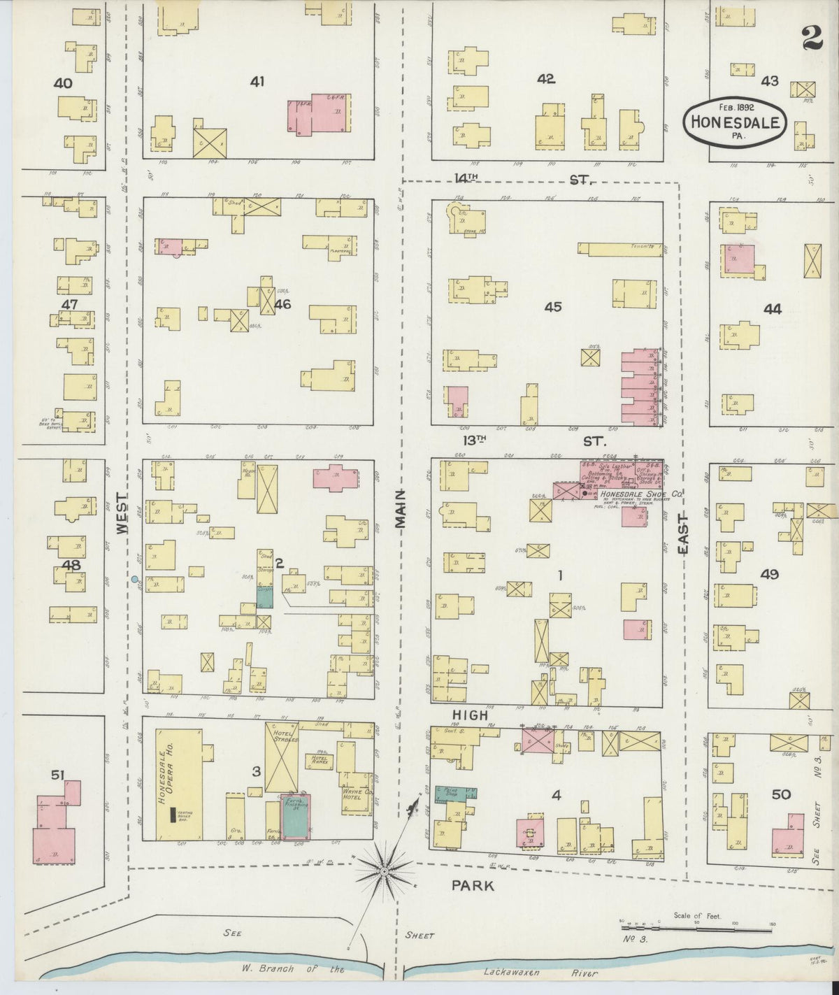 Sanborn Fire Insurance Map from Honesdale, Wayne County, Pennsylvania (1892), Sheet #0002 - Historic Sanborn Fire Insurance Map Print, vintage old map wall art, antique decor, genealogy gift, Pennsylvania Pennsylvania map