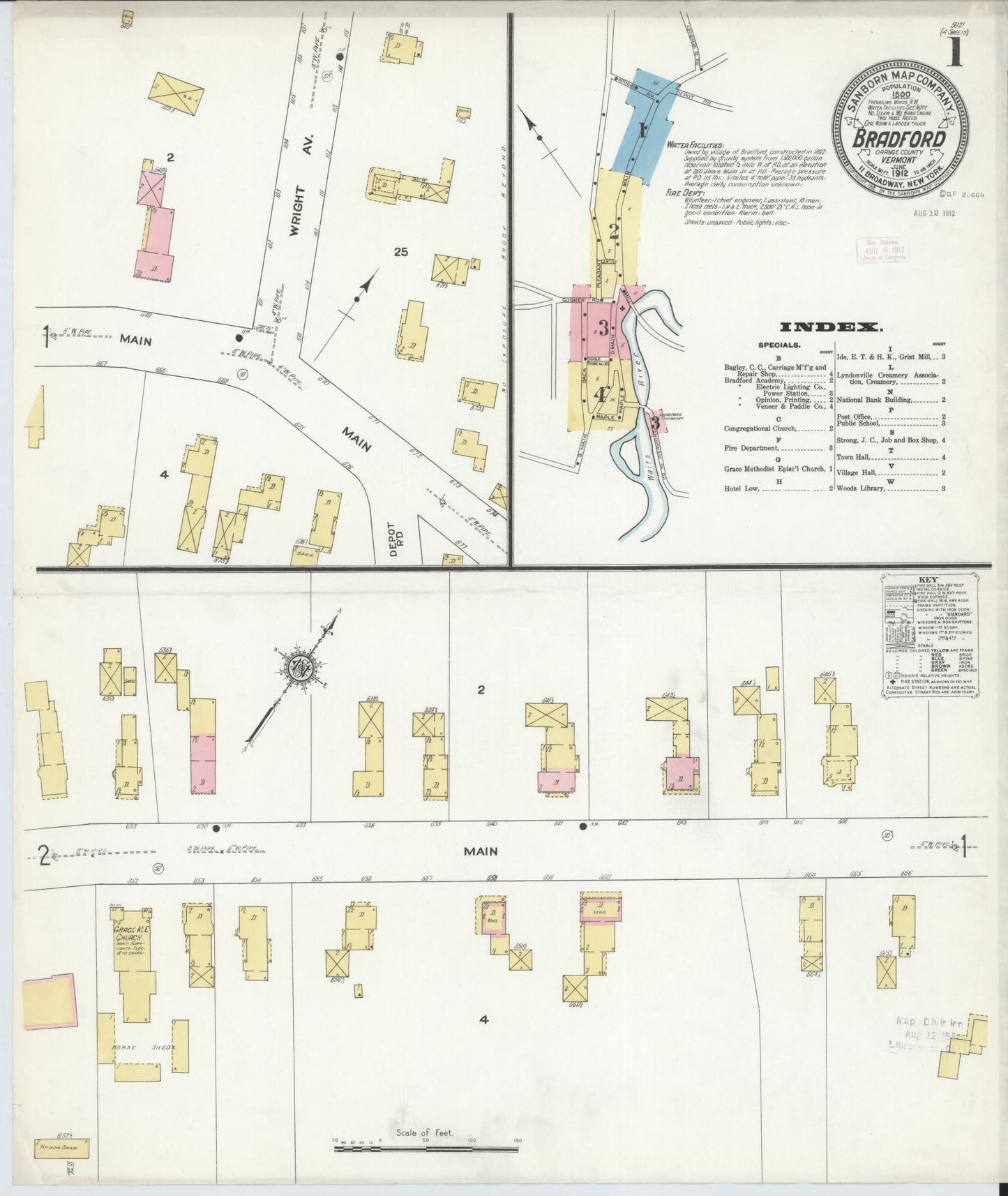 Sanborn Fire Insurance Map from Bradford, Orange County, Vermont. (1912) – Historic Sanborn Fire Insurance Map Print