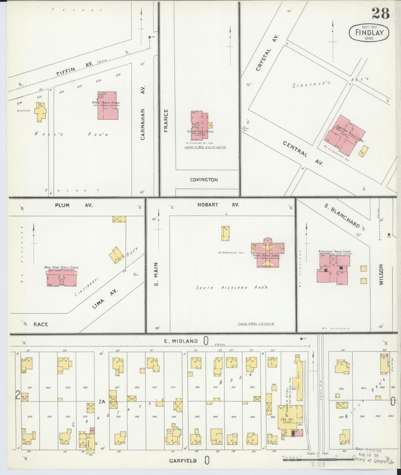 Sanborn Fire Insurance Map from Findlay, Hancock County, Ohio (1901), Sheet #0028 - Historic Sanborn Fire Insurance Map Print, vintage old map wall art, antique decor, genealogy gift, Ohio Ohio map