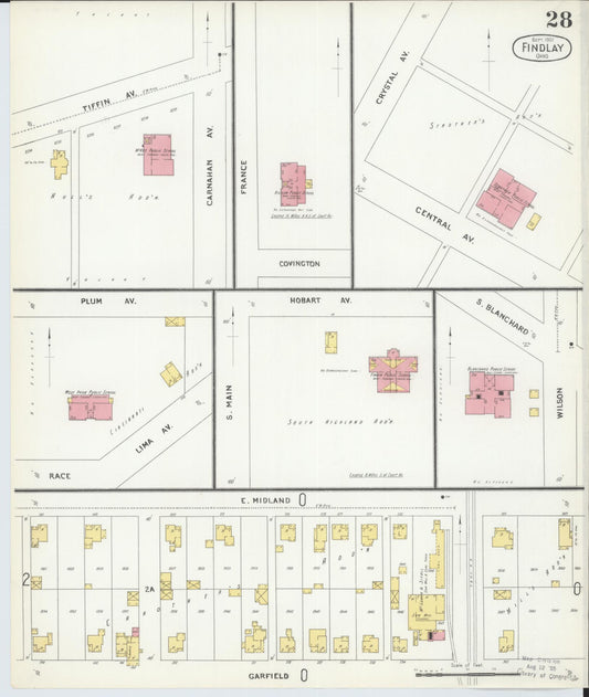 Sanborn Fire Insurance Map from Findlay, Hancock County, Ohio (1901), Sheet #0028 - Historic Sanborn Fire Insurance Map Print, vintage old map wall art, antique decor, genealogy gift, Ohio Ohio map