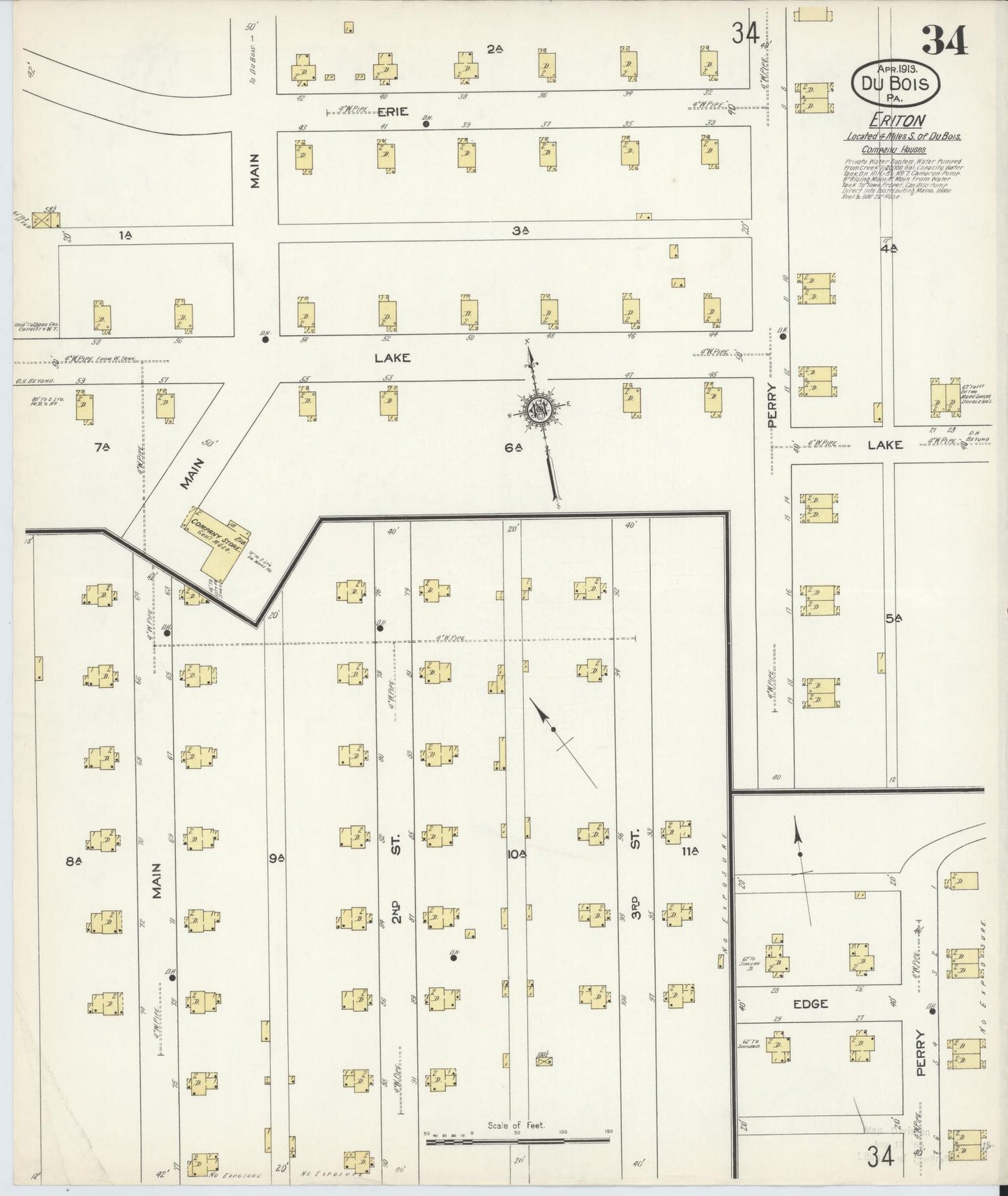 Sanborn Fire Insurance Map from Du Bois, Clearfield County, Pennsylvania (1913), Sheet #0034 - Historic Sanborn Fire Insurance Map Print, vintage old map wall art, antique decor, genealogy gift, Pennsylvania Pennsylvania map