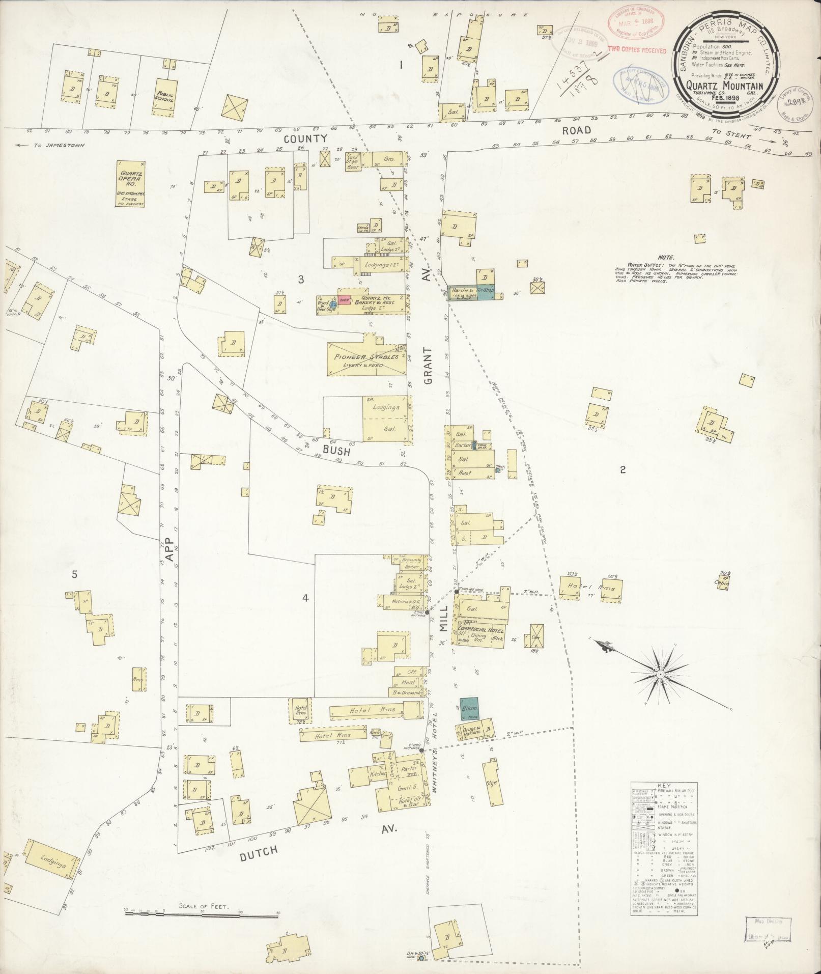 Sanborn Fire Insurance Map from Quartz Mountain, Tuolumne County, California. (1898) – Historic Sanborn Fire Insurance Map Print