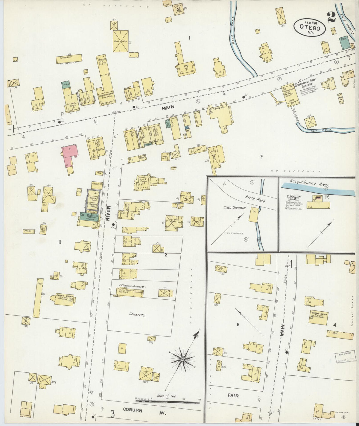 Sanborn Fire Insurance Map from Otego, Otsego County, New York (1903), Sheet #0002 - Historic Sanborn Fire Insurance Map Print, vintage old map wall art, antique decor, genealogy gift, New York New York map