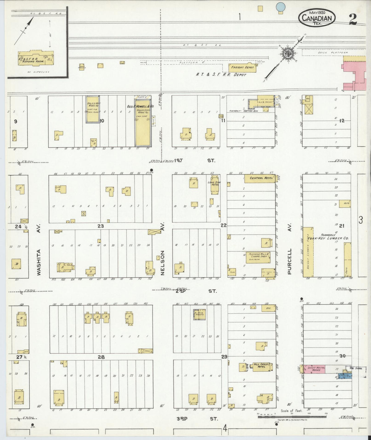 Sanborn Fire Insurance Map from Canadian, Hemphill County, Texas (1920), Sheet #0002 - Complete Map Set gallery image, historic Sanborn map, vintage wall art, Texas Texas