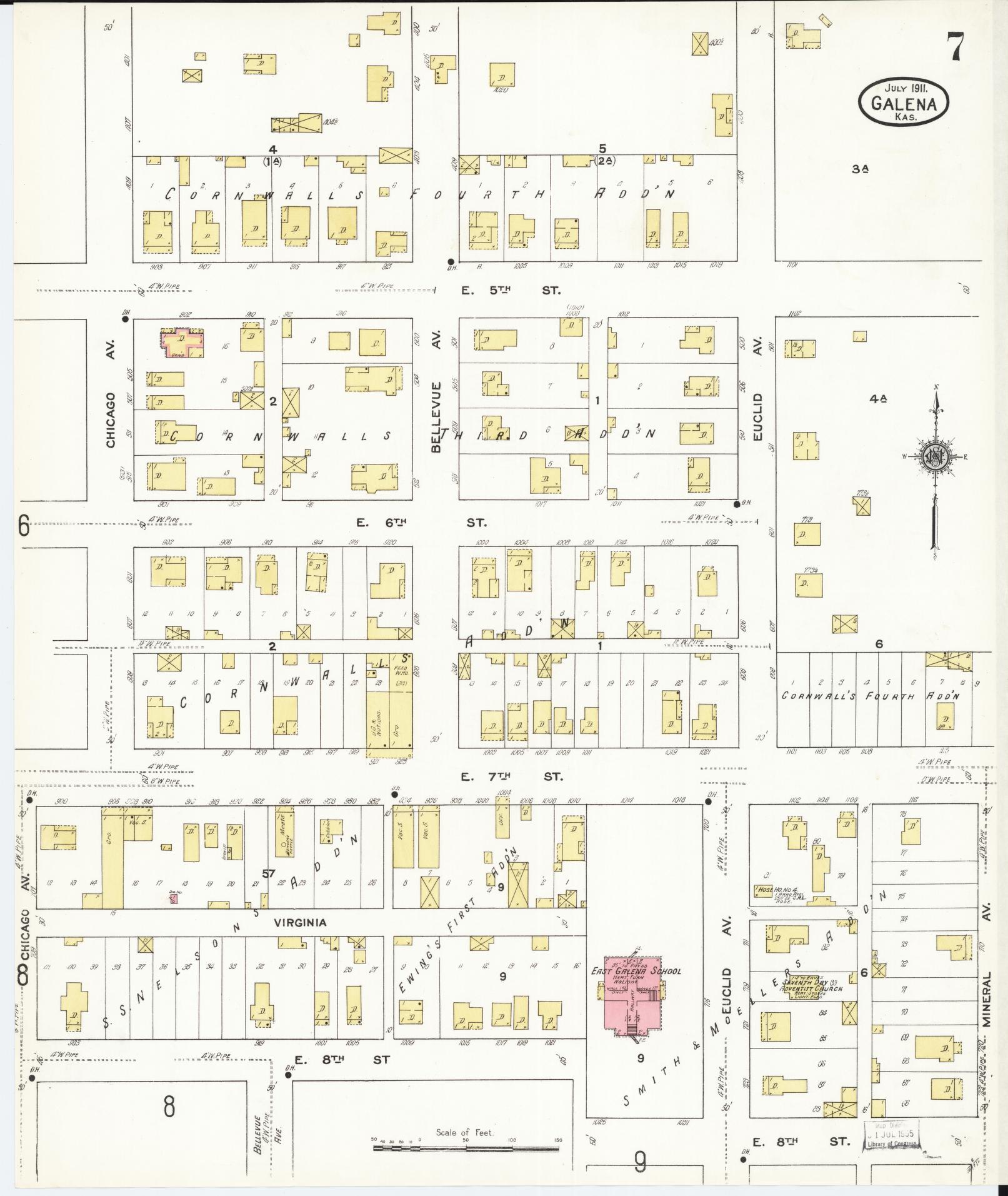 Sanborn Fire Insurance Map from Galena, Cherokee County, Kansas (1911), Sheet #0007 - Complete Map Set gallery image, historic Sanborn map, vintage wall art, Kansas Kansas