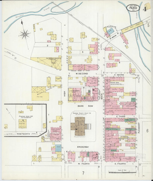 Sanborn Fire Insurance Map from Paris, Bourbon County, Kentucky (1907), Sheet #0004 - Historic Sanborn Fire Insurance Map Print, vintage old map wall art, antique decor, genealogy gift, Kentucky Kentucky map