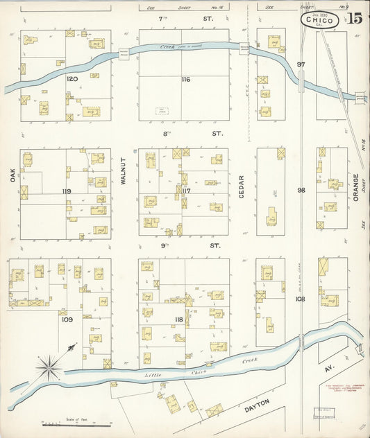 Sanborn Fire Insurance Map from Chico, Butte County, California (1890), Sheet #0015 - Historic Sanborn Fire Insurance Map Print, vintage old map wall art, antique decor, genealogy gift, California California map