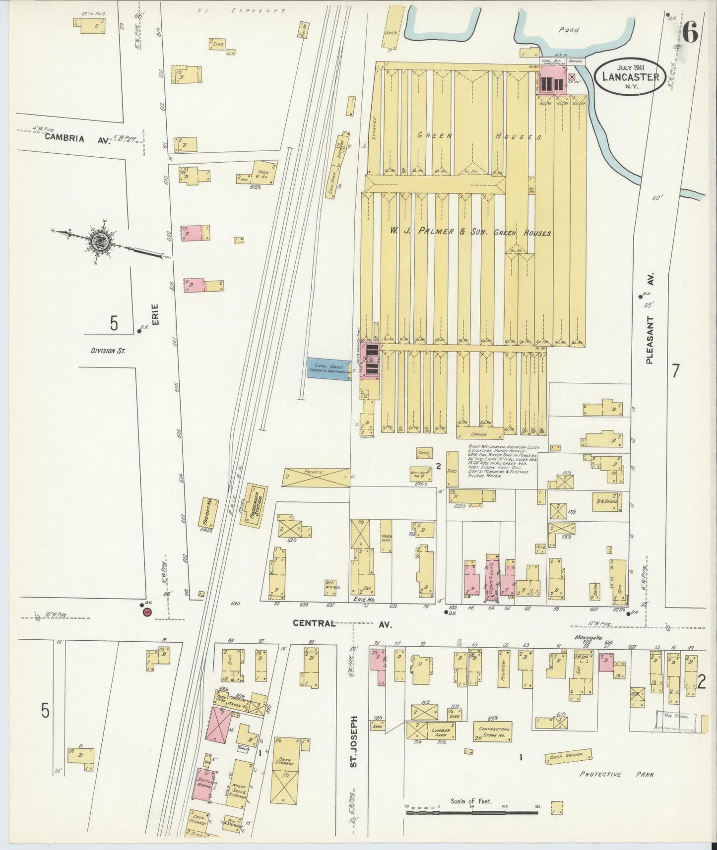 Sanborn Fire Insurance Map from Lancaster, Erie County, New York (1911), Sheet #0006 - Historic Sanborn Fire Insurance Map Print, vintage old map wall art, antique decor, genealogy gift, New York New York map