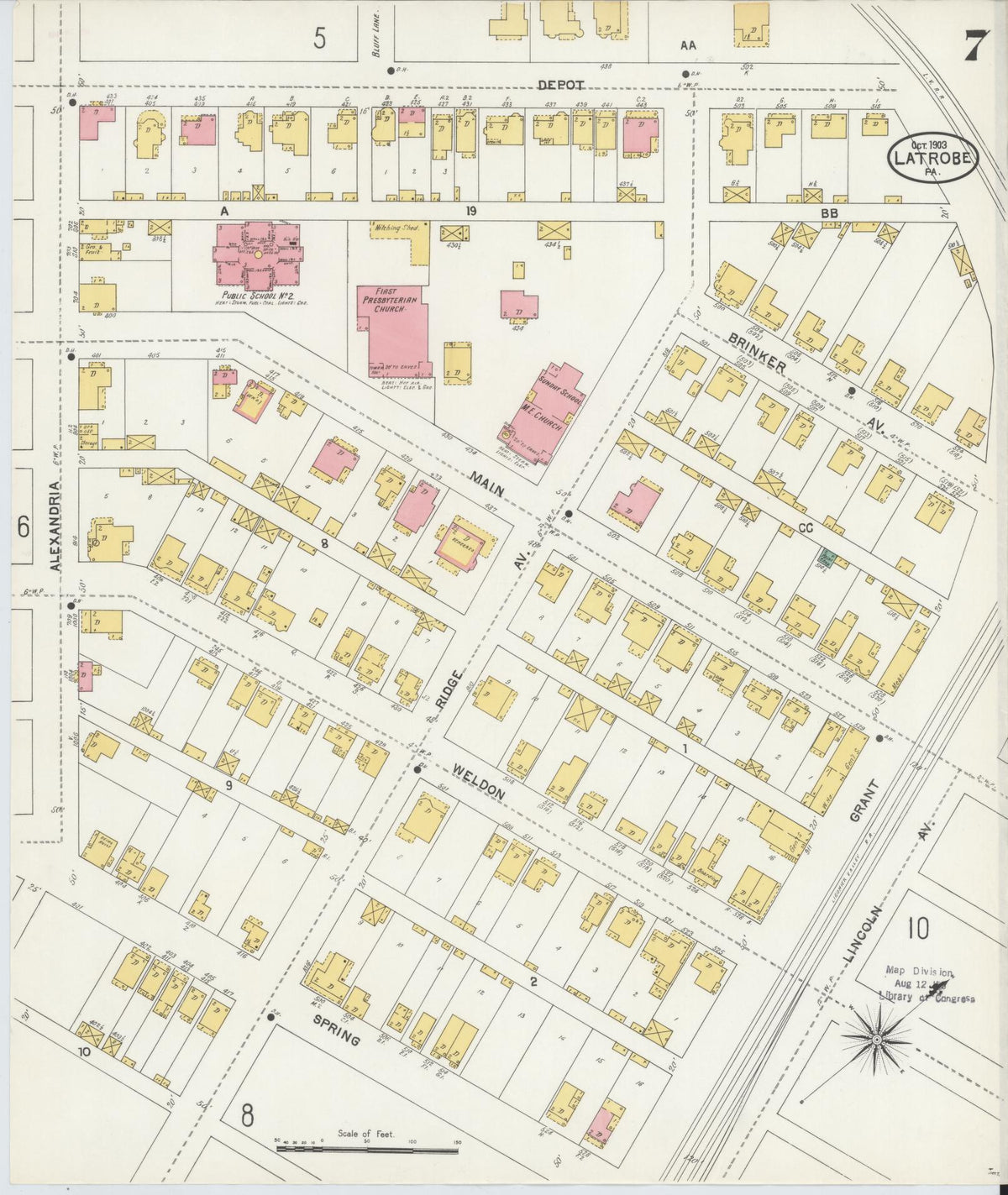 Sanborn Fire Insurance Map from Latrobe, Westmoreland County, Pennsylvania (1903), Sheet #0007 - Historic Sanborn Fire Insurance Map Print, vintage old map wall art, antique decor, genealogy gift, Pennsylvania Pennsylvania map