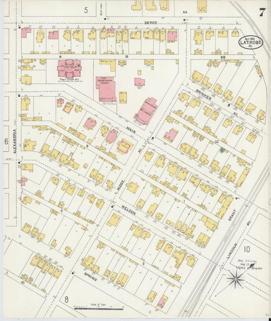 Sanborn Fire Insurance Map from Latrobe, Westmoreland County, Pennsylvania (1903), Sheet #0007 - Historic Sanborn Fire Insurance Map Print, vintage old map wall art, antique decor, genealogy gift, Pennsylvania Pennsylvania map