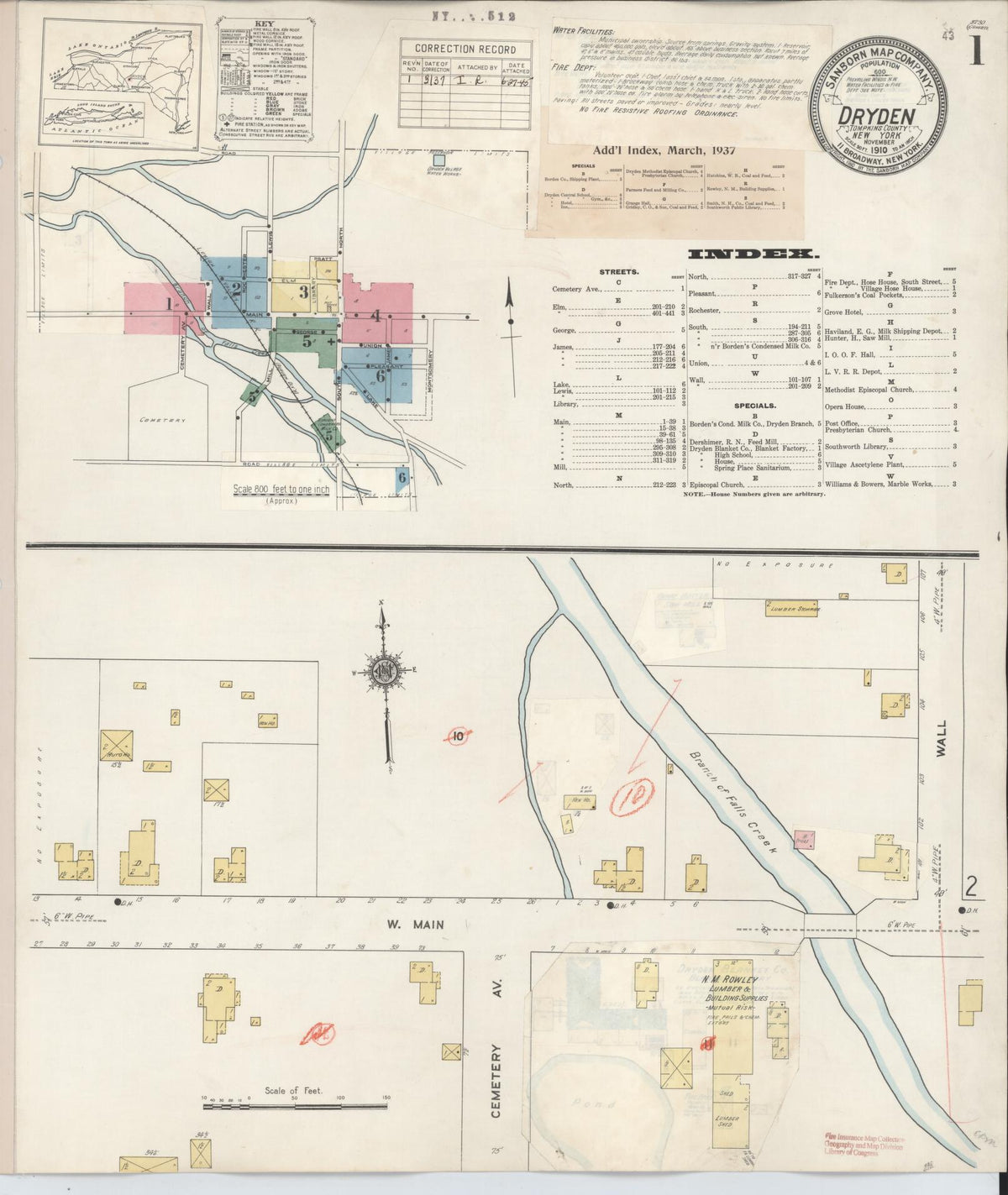 Sanborn Fire Insurance Map from Dryden, Tompkins County, New York (1937), Sheet #0001 - Complete Map Set gallery image, historic Sanborn map, vintage wall art, New York New York