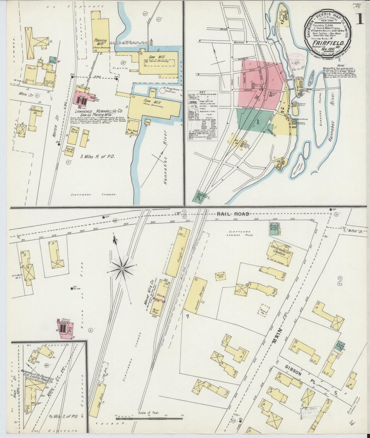 Sanborn Fire Insurance Map from Fairfield, Somerset County, Maine (1895), Sheet #0001 - Complete Map Set gallery image, historic Sanborn map, vintage wall art, Maine Maine
