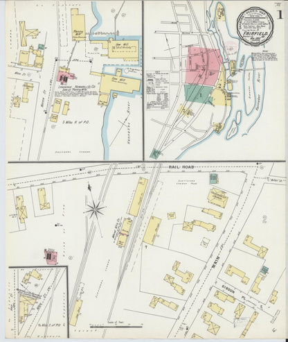 Sanborn Fire Insurance Map from Fairfield, Somerset County, Maine (1895), Sheet #0001 - Complete Map Set gallery image, historic Sanborn map, vintage wall art, Maine Maine