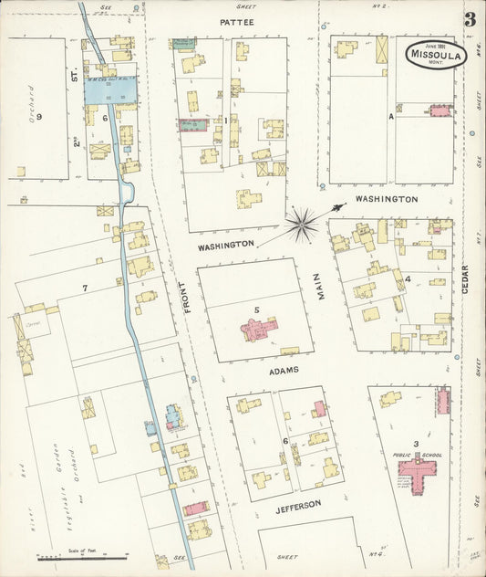 Sanborn Fire Insurance Map from Missoula, Missoula County, Montana (1891), Sheet #0003 - Historic Sanborn Fire Insurance Map Print, vintage old map wall art, antique decor, genealogy gift, Montana Montana map