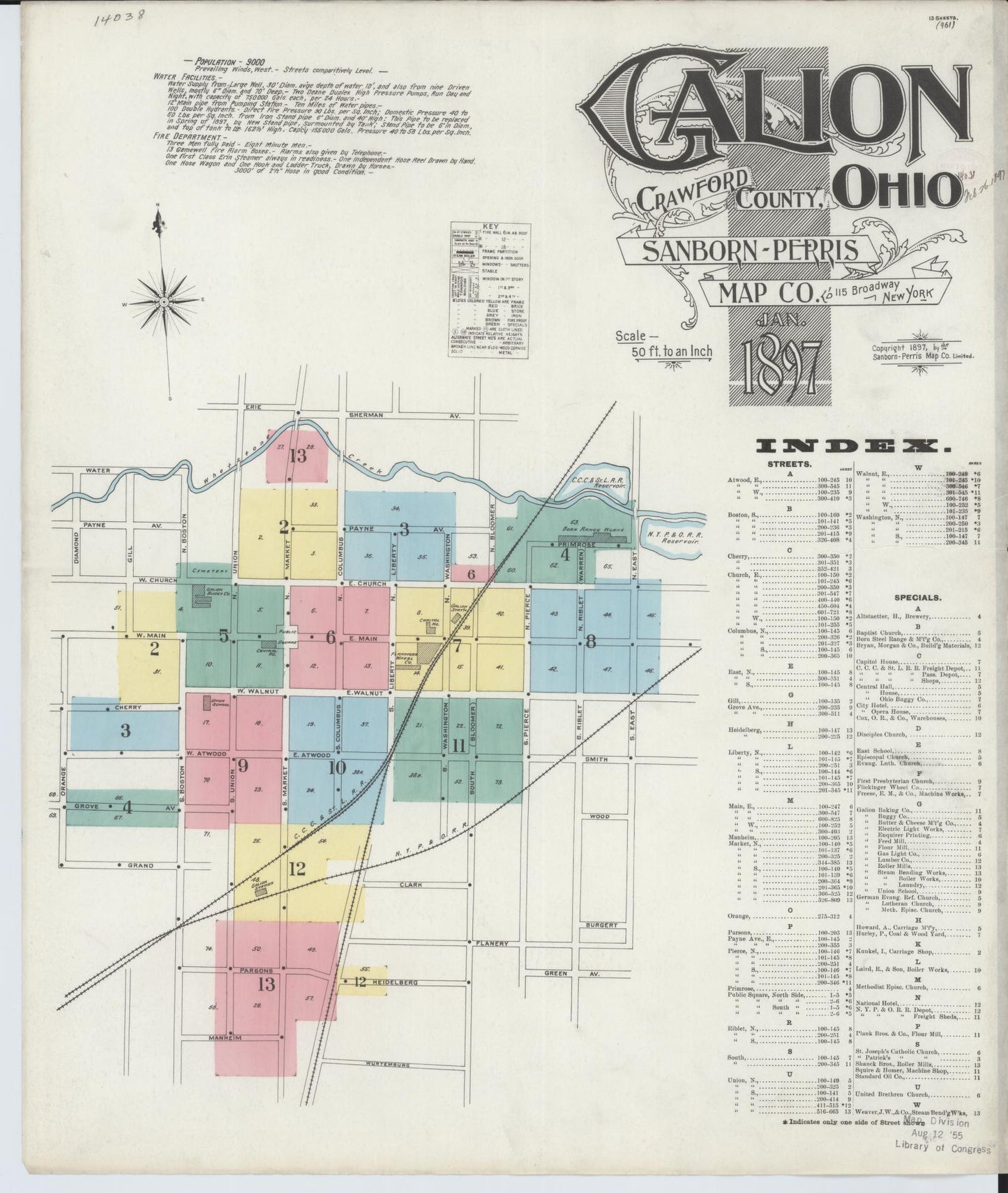 Sanborn Fire Insurance Map from Galion, Crawford County, Ohio (1897), Sheet #0001 - Complete Map Set gallery image, historic Sanborn map, vintage wall art, Ohio Ohio