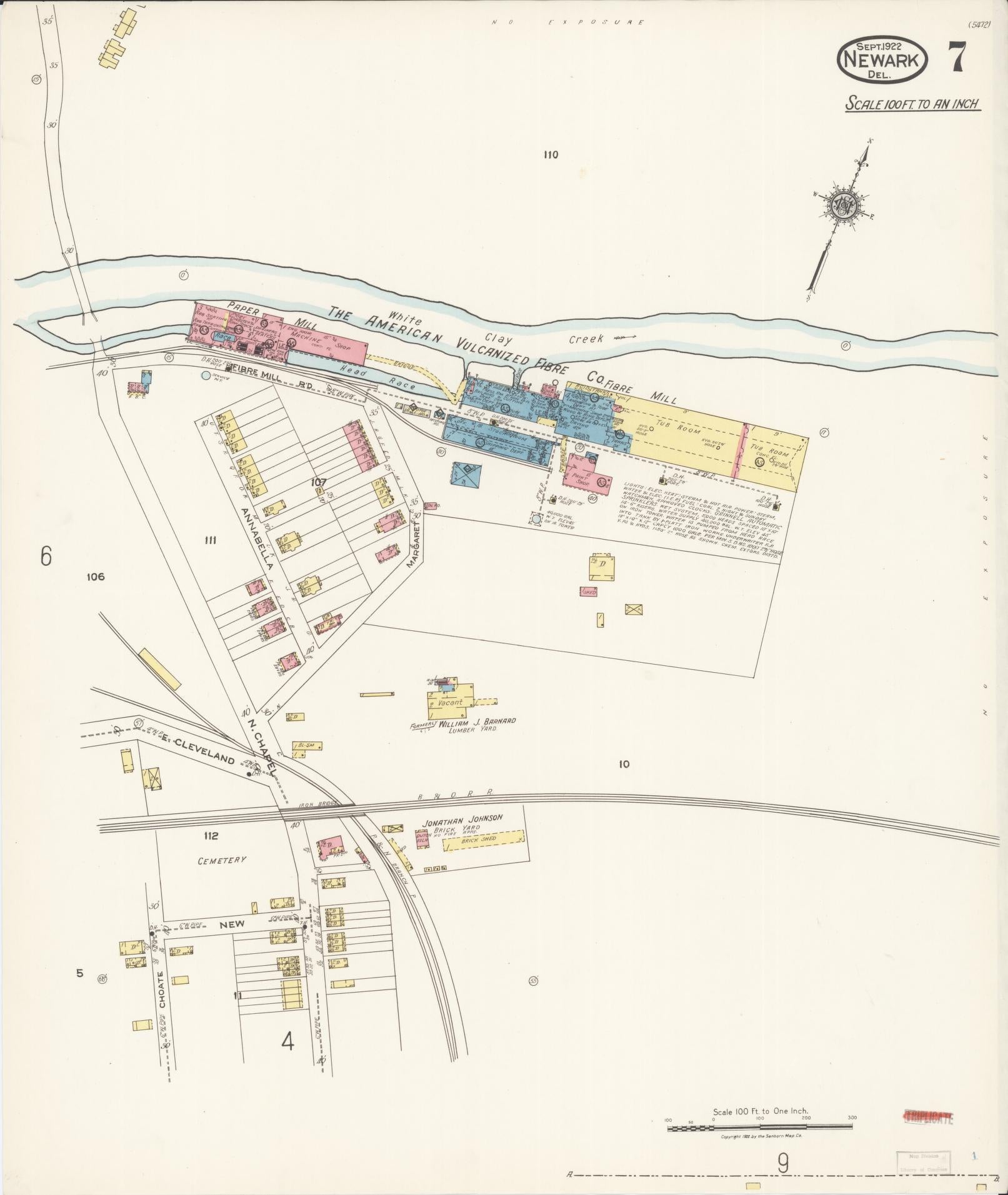 Sanborn Fire Insurance Map from Newark, New Castle County, Delaware (1922), Sheet #0007 - Complete Map Set gallery image, historic Sanborn map, vintage wall art, Delaware Delaware