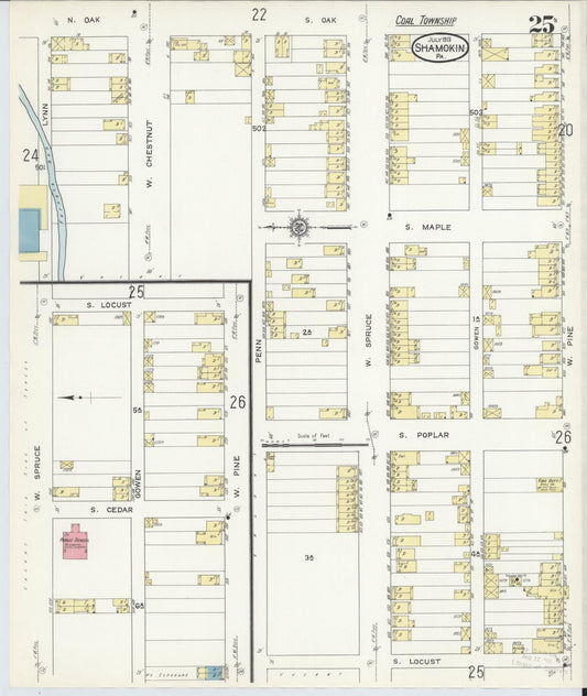 Sanborn Fire Insurance Map from Shamokin, Northumberland County, Pennsylvania (1913), Sheet #0025 - Historic Sanborn Fire Insurance Map Print, vintage old map wall art, antique decor, genealogy gift, Pennsylvania Pennsylvania map