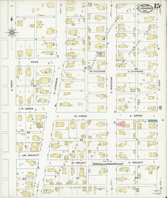 Sanborn Fire Insurance Map from Lebanon, Boone County, Indiana (1909), Sheet #0015 - Historic Sanborn Fire Insurance Map Print, vintage old map wall art, antique decor, genealogy gift, Indiana Indiana map