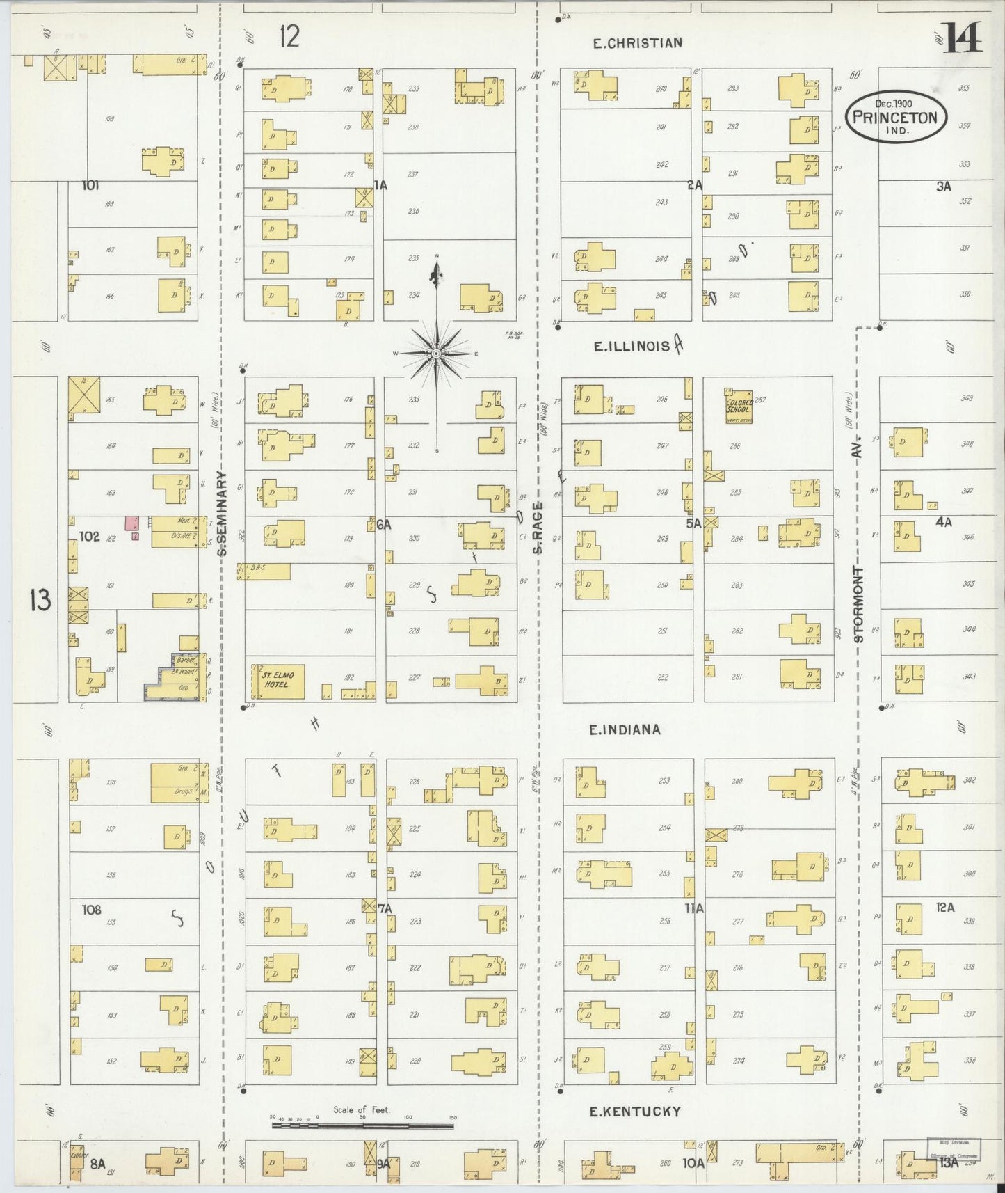 Sanborn Fire Insurance Map from Princeton, Gibson County, Indiana (1900), Sheet #0014 - Complete Map Set gallery image, historic Sanborn map, vintage wall art, Indiana Indiana