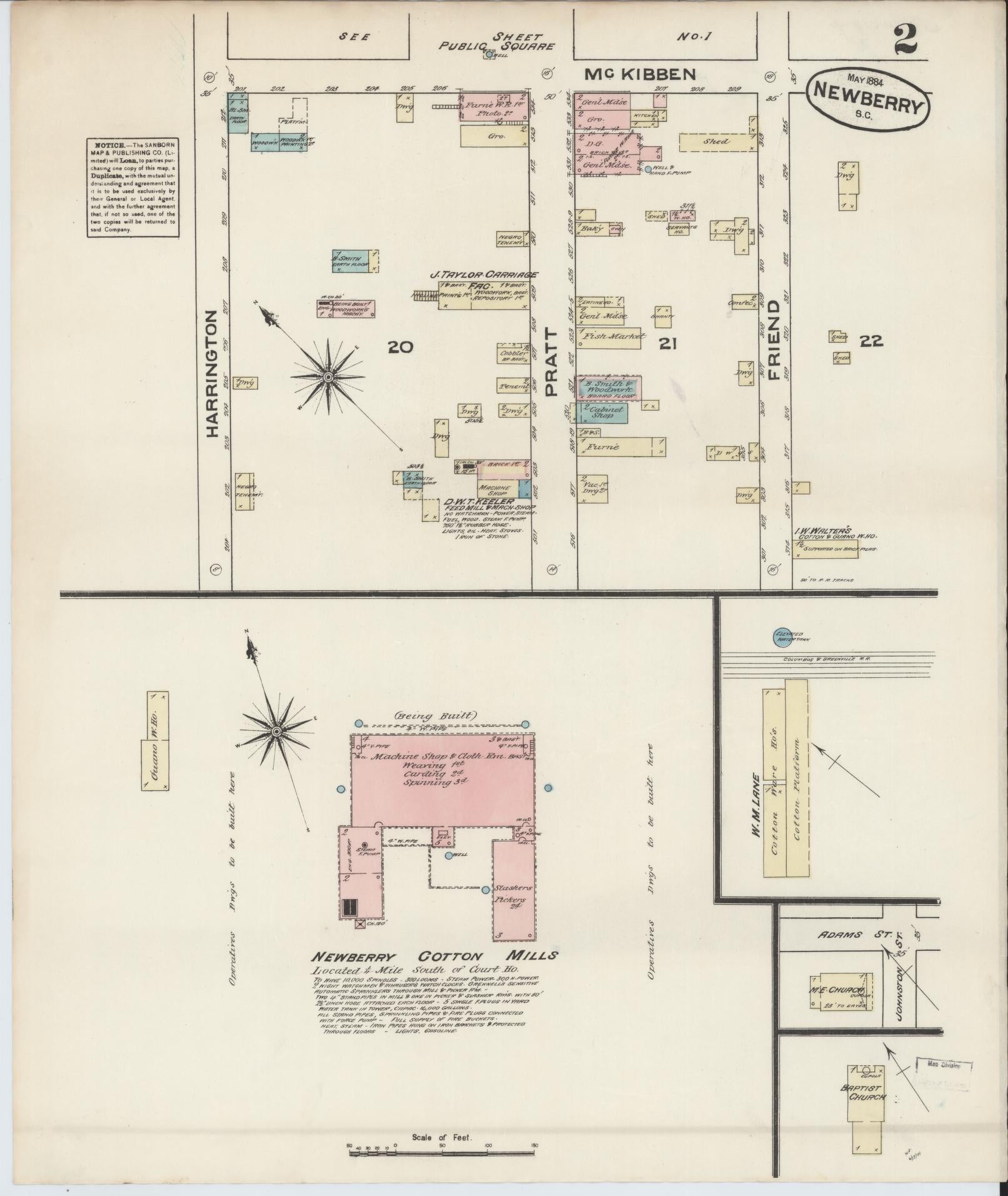 Sanborn Fire Insurance Map from Newberry, Newberry County, South Carolina (1884), Sheet #0002 - Historic Sanborn Fire Insurance Map Print, vintage old map wall art, antique decor, genealogy gift, South Carolina South Carolina map