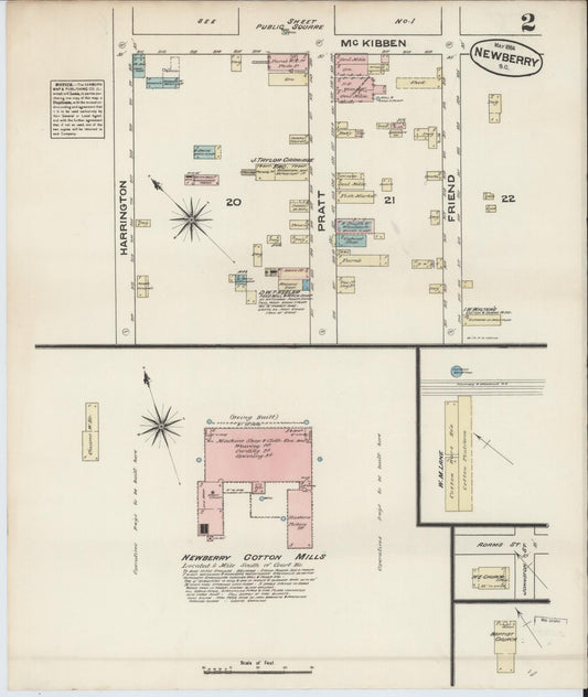 Sanborn Fire Insurance Map from Newberry, Newberry County, South Carolina (1884), Sheet #0002 - Historic Sanborn Fire Insurance Map Print, vintage old map wall art, antique decor, genealogy gift, South Carolina South Carolina map