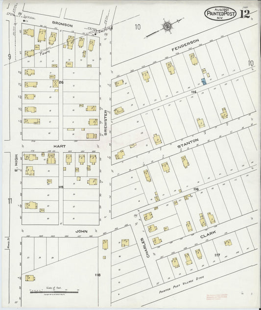 Sanborn Fire Insurance Map from Painted Post, Steuben County, New York (1921), Sheet #0012 - Historic Sanborn Fire Insurance Map Print, vintage old map wall art, antique decor, genealogy gift, New York New York map