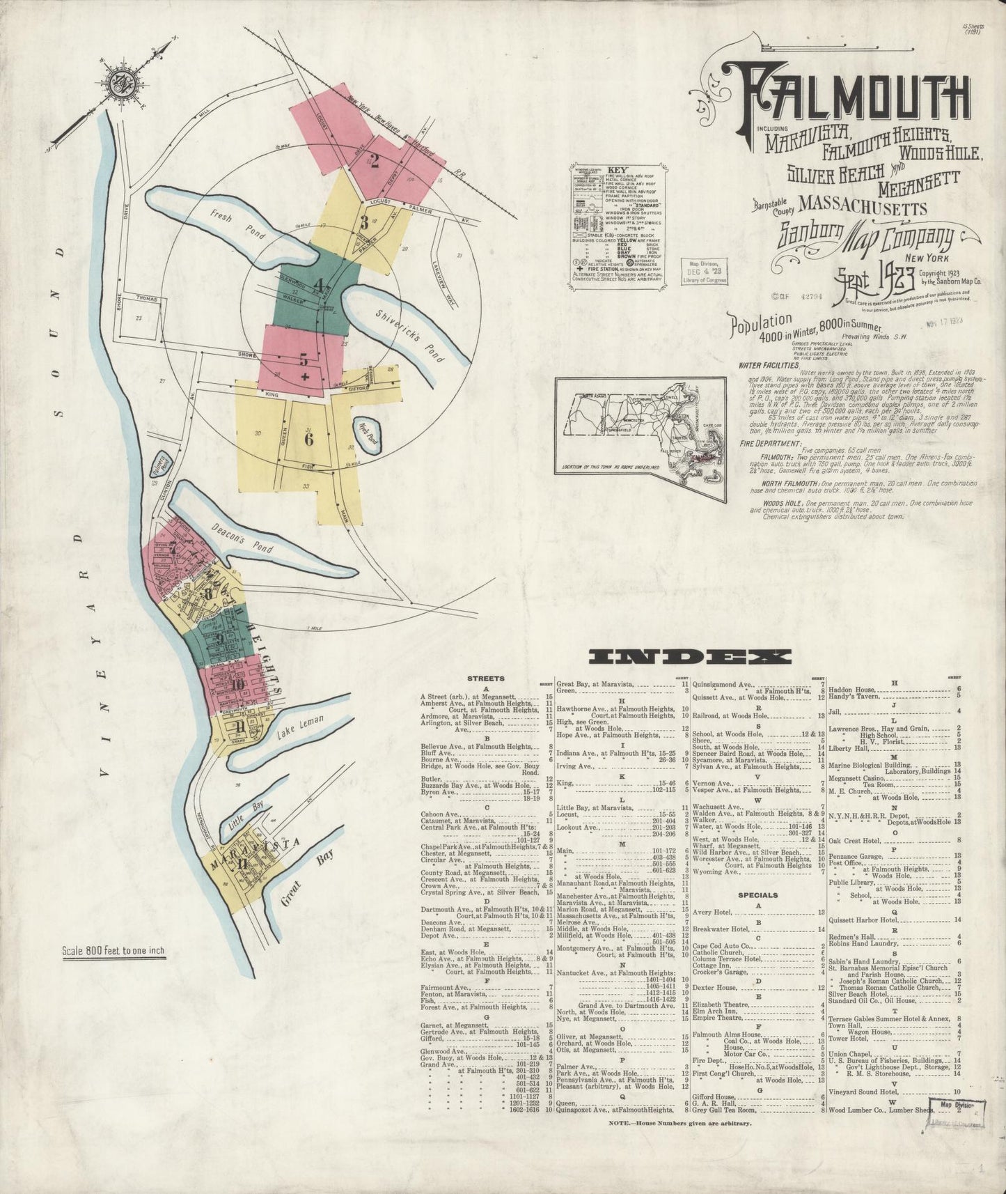 Sanborn Fire Insurance Map from Falmouth, Barnstable County, Massachusetts. (1923) – Historic Sanborn Fire Insurance Map Print