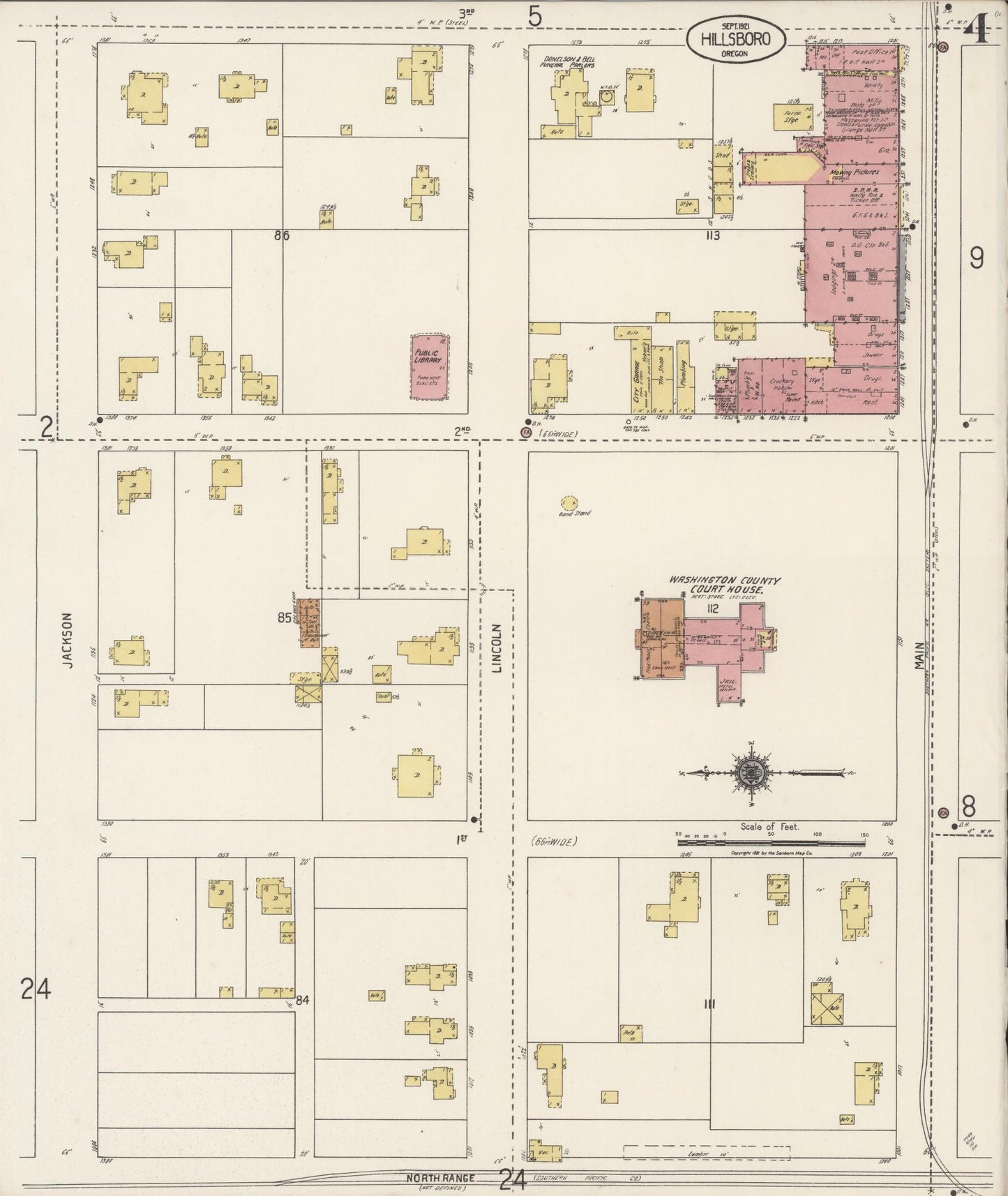 Sanborn Fire Insurance Map from Hillsboro, Washington County, Oregon (1921), Sheet #0004 - Complete Map Set gallery image, historic Sanborn map, vintage wall art, Oregon Oregon