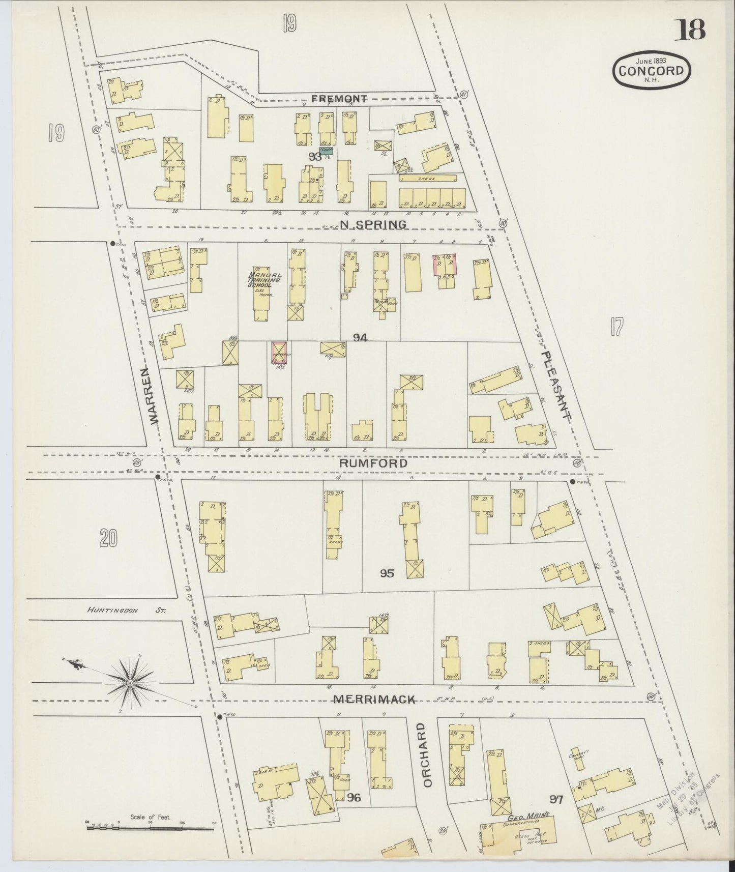 Sanborn Fire Insurance Map from Concord, Merrimack County, New Hampshire (1893), Sheet #0018 - Complete Map Set gallery image, historic Sanborn map, vintage wall art, New Hampshire New Hampshire