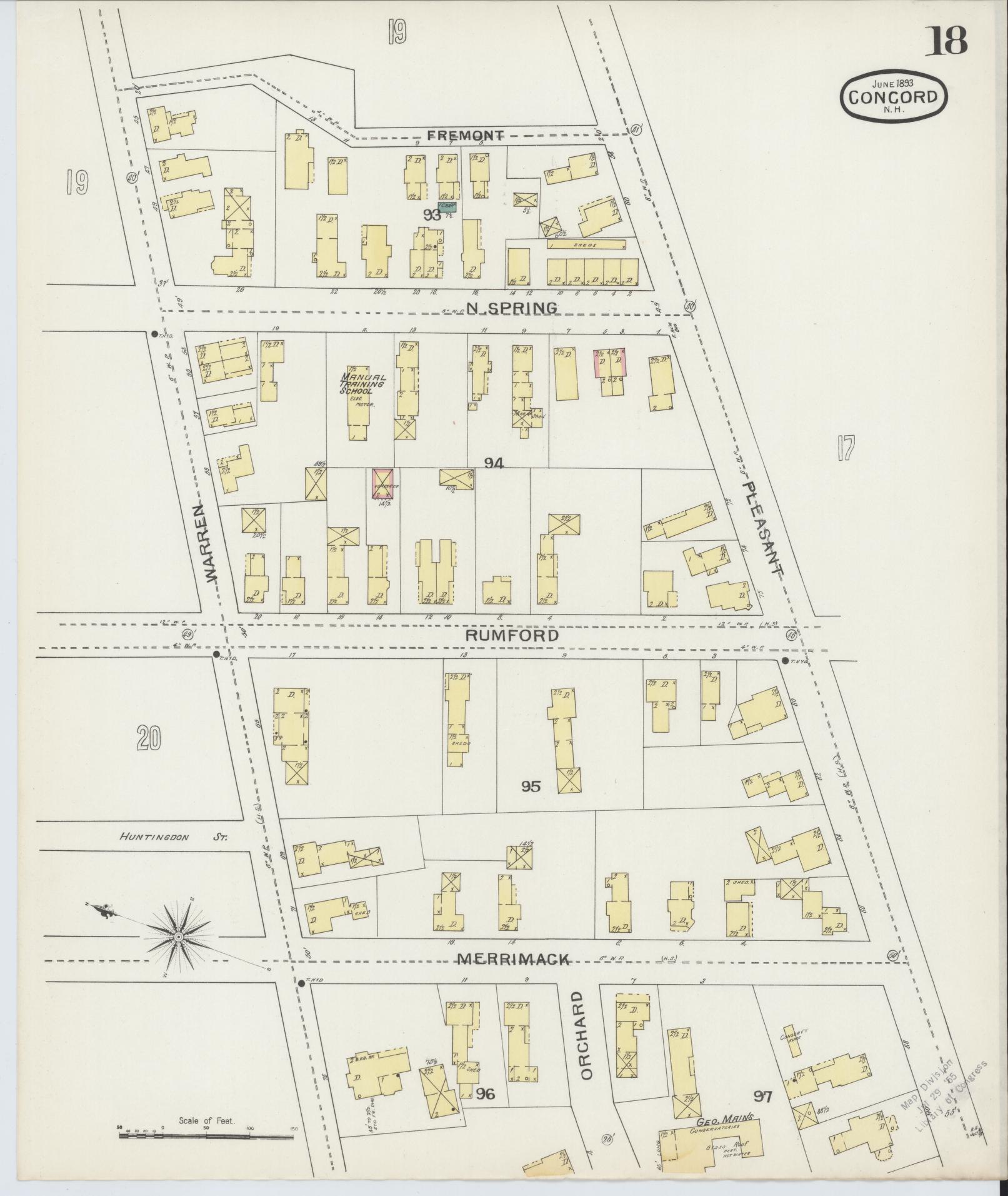 Sanborn Fire Insurance Map from Concord, Merrimack County, New Hampshire (1893), Sheet #0018 - Complete Map Set gallery image, historic Sanborn map, vintage wall art, New Hampshire New Hampshire
