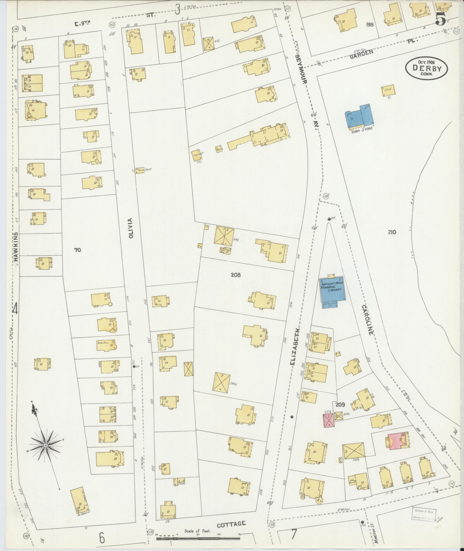 Sanborn Fire Insurance Map from Derby, New Haven County, Connecticut (1906), Sheet #0005 - Historic Sanborn Fire Insurance Map Print, vintage old map wall art, antique decor, genealogy gift, Connecticut Connecticut map