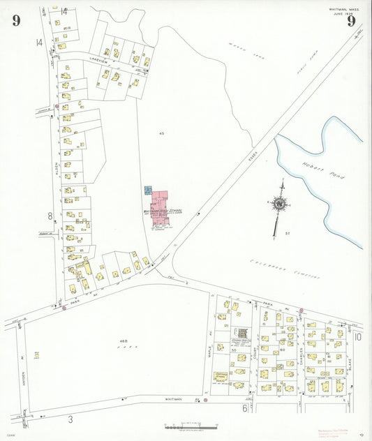 Sanborn Fire Insurance Map from Whitman, Plymouth County, Massachusetts (1939), Sheet #0009 - Historic Sanborn Fire Insurance Map Print, vintage old map wall art, antique decor, genealogy gift, Massachusetts Massachusetts map