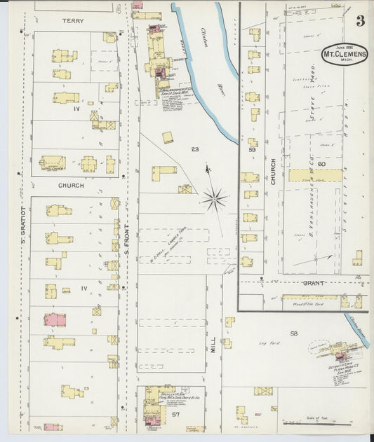 Sanborn Fire Insurance Map from Mount Clemens, Macomb County, Michigan (1892), Sheet #0003 - Historic Sanborn Fire Insurance Map Print, vintage old map wall art, antique decor, genealogy gift, Michigan Michigan map