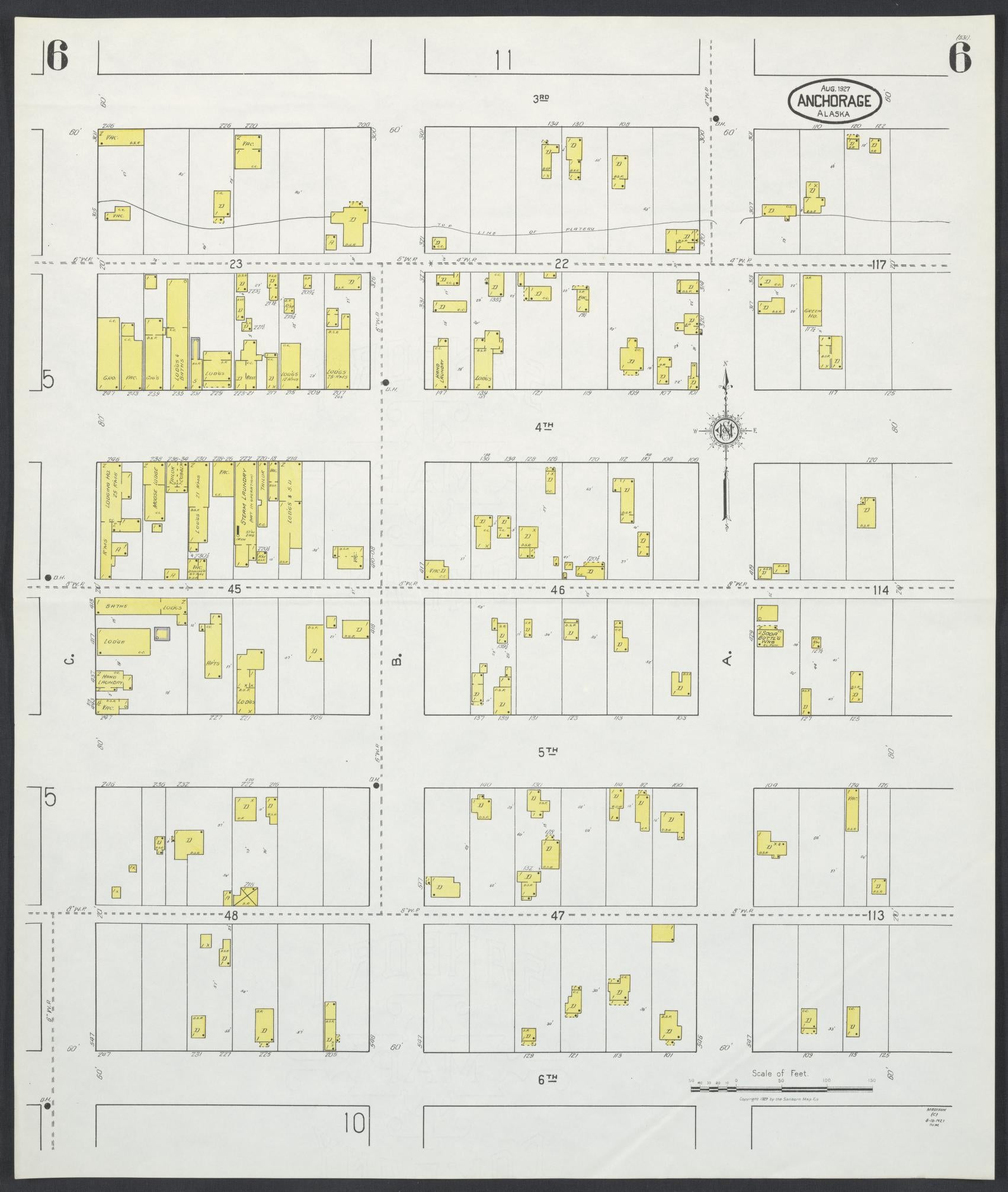 Sanborn Fire Insurance Map from Anchorage, Anchorage Census Division, Alaska (1927), Sheet #0006 - Historic Sanborn Fire Insurance Map Print, vintage old map wall art, antique decor, genealogy gift, Alaska Alaska map