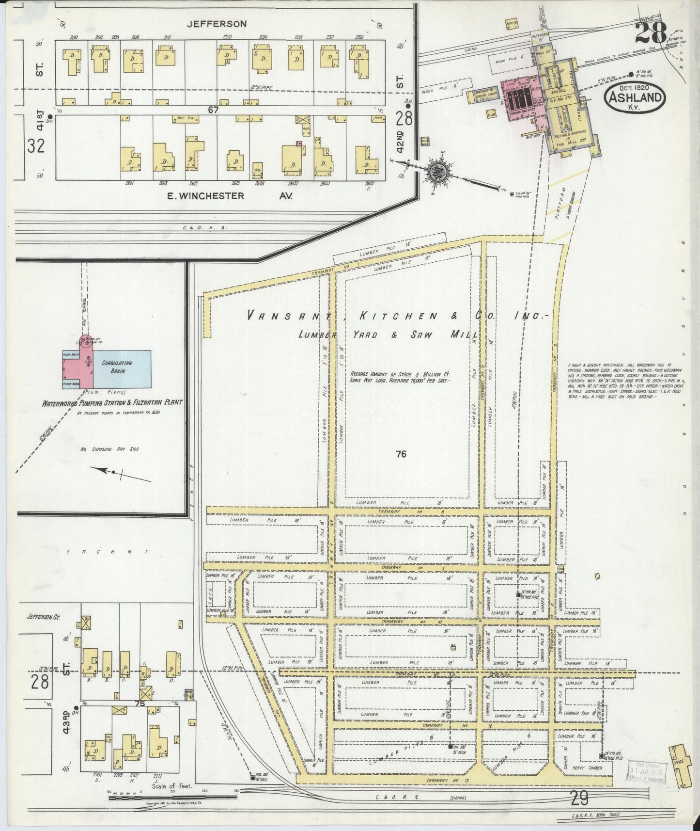 Sanborn Fire Insurance Map from Ashland, Boyd County, Kentucky (1920), Sheet #0028 - Historic Sanborn Fire Insurance Map Print, vintage old map wall art, antique decor, genealogy gift, Kentucky Kentucky map
