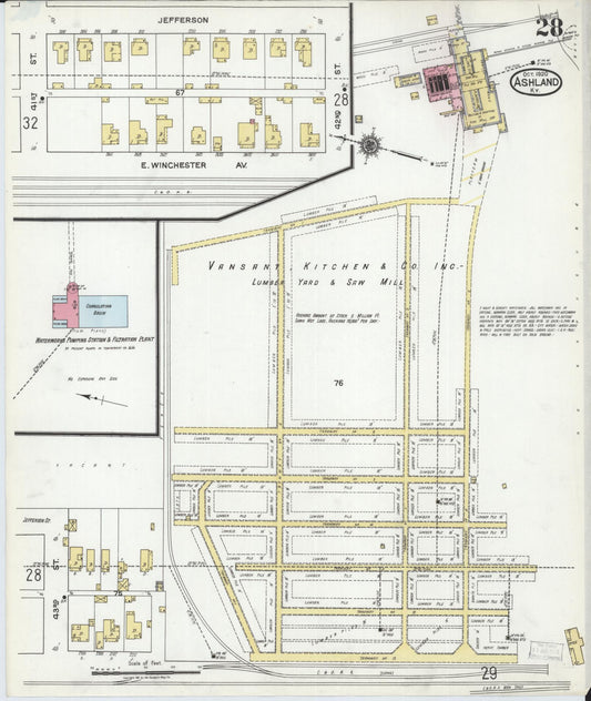 Sanborn Fire Insurance Map from Ashland, Boyd County, Kentucky (1920), Sheet #0028 - Historic Sanborn Fire Insurance Map Print, vintage old map wall art, antique decor, genealogy gift, Kentucky Kentucky map