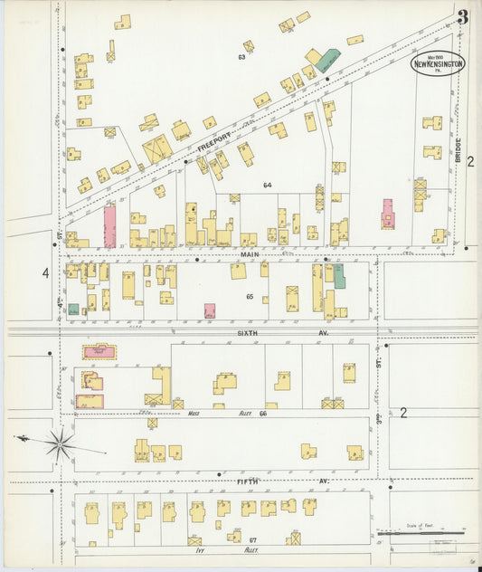 Sanborn Fire Insurance Map from New Kensington, Westmoreland County, Pennsylvania (1900), Sheet #0003 - Historic Sanborn Fire Insurance Map Print, vintage old map wall art, antique decor, genealogy gift, Pennsylvania Pennsylvania map